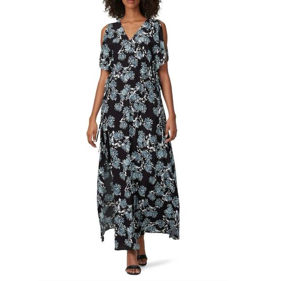 Thakoon Collective 10 Womens Black Blue Deep V Floral Maxi Dress - Picture 1 of 9